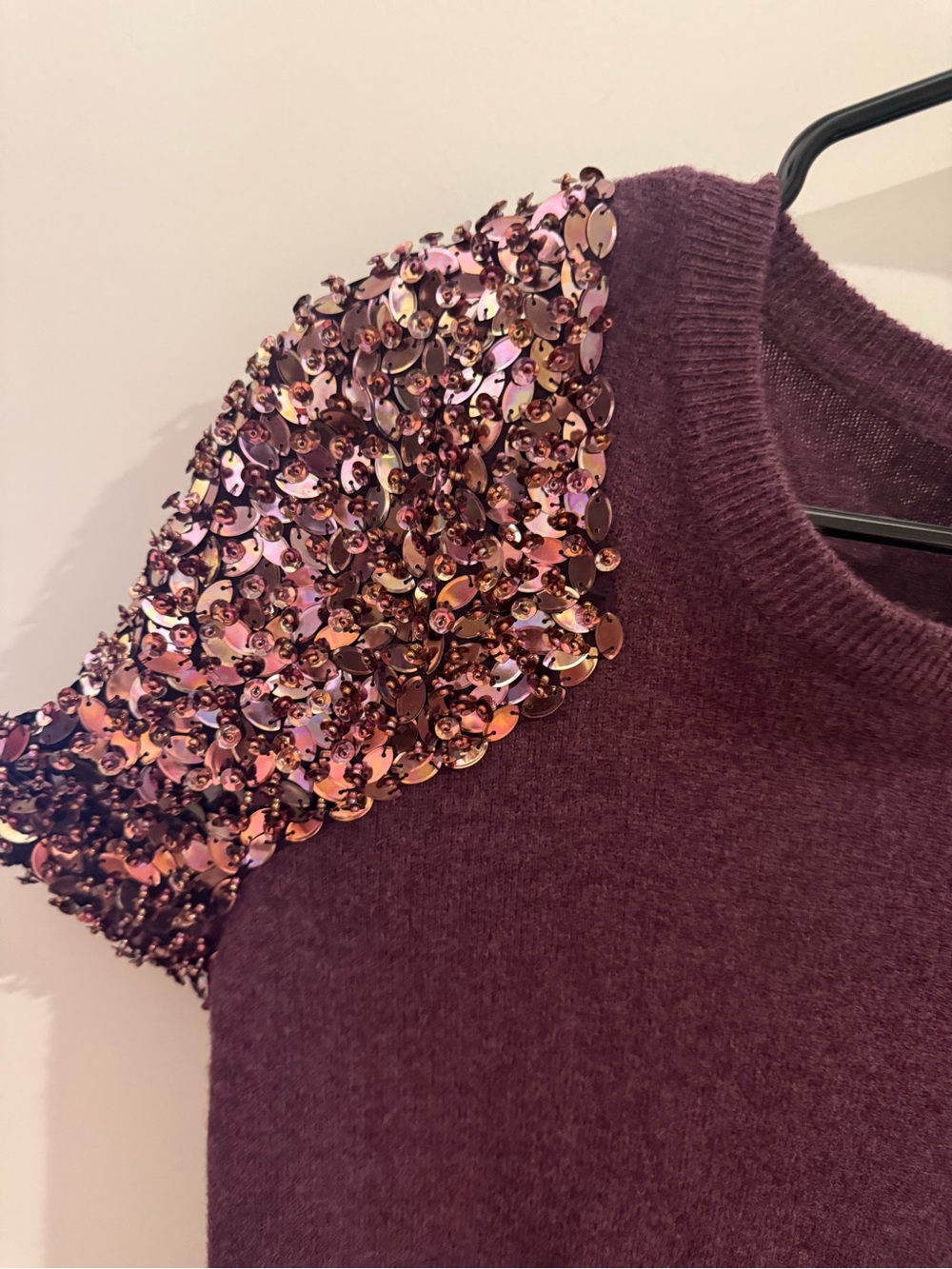 Tory Burch Bead/Sequin Puff Sleeve Knit Top - Plum - Picture 3 of 3